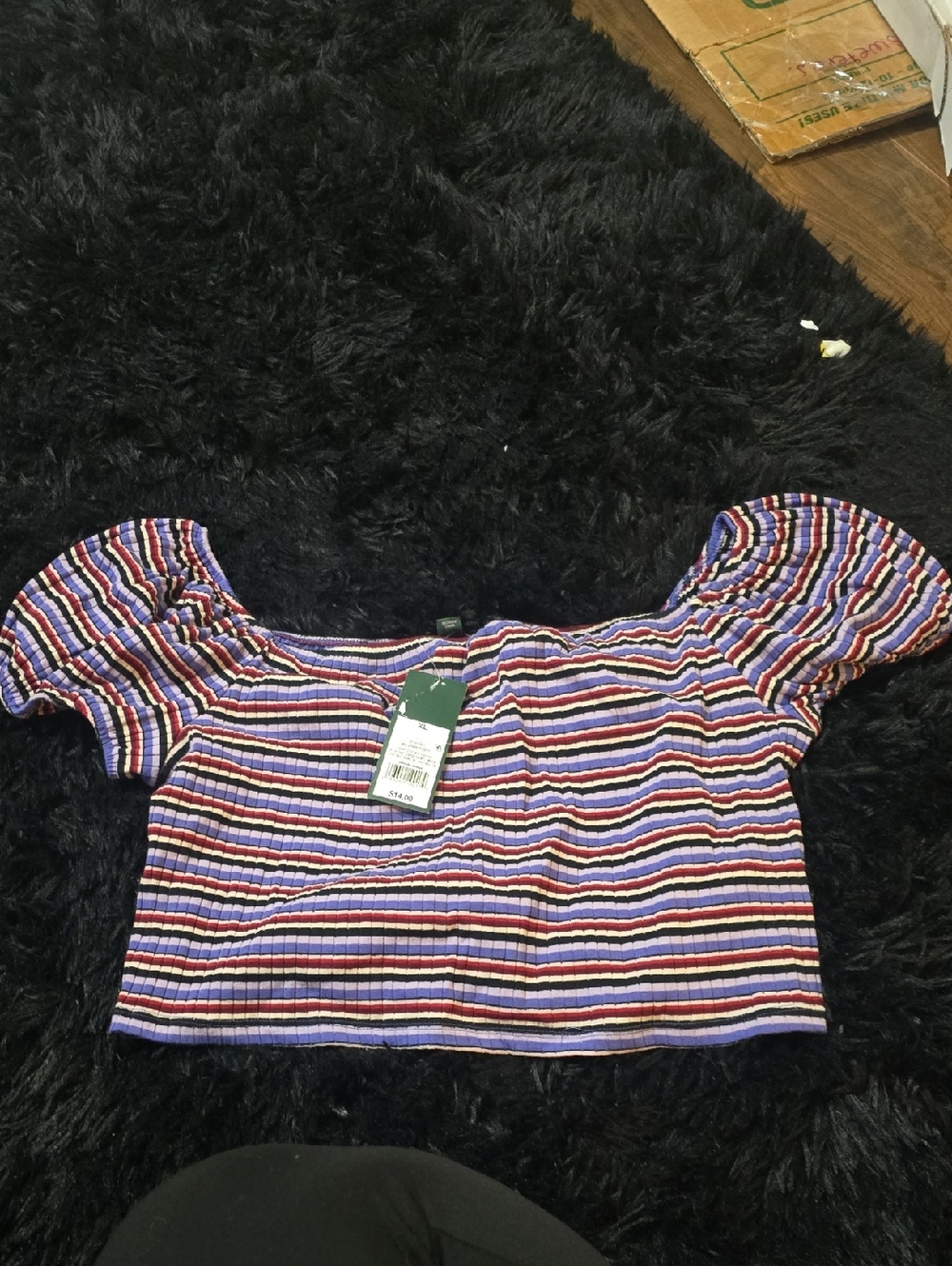 wild fable Purple Multi Stripe Off-Shoulder Crop Top